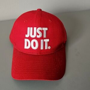 Nike Red and White Snapback Hat Just Do It